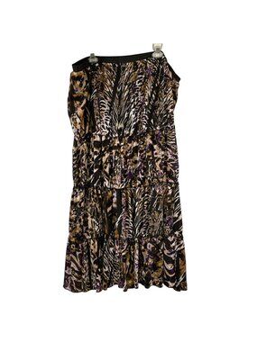 Lane Bryant Womens Tiered Animal Print Skirt Black Browns Purple Plus Size 26/28